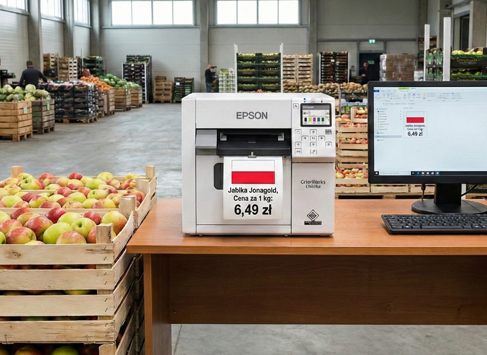 Etykiety z flagą drukowane z Epsona ColorWorks C4000E