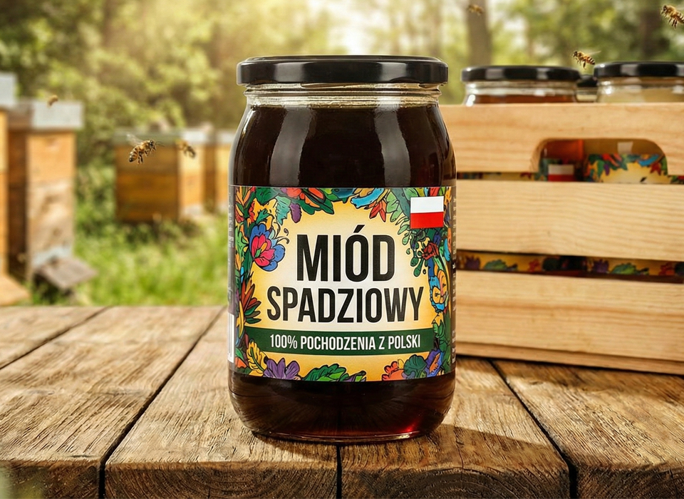 Wydrukowana etykieta z Epson ColorWorks i przyklejona na miód