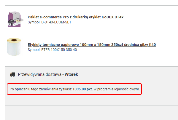 Punkty za zamówienie w koszyku