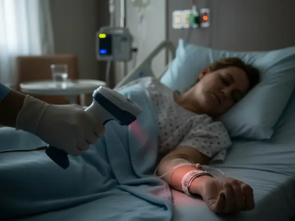 Skanowanie kodu z opaski śpiącego pacjenta