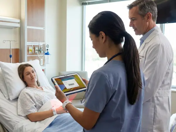 Skanowanie opaski pacjenta za pomocą tabletu Zebra ET45-HC