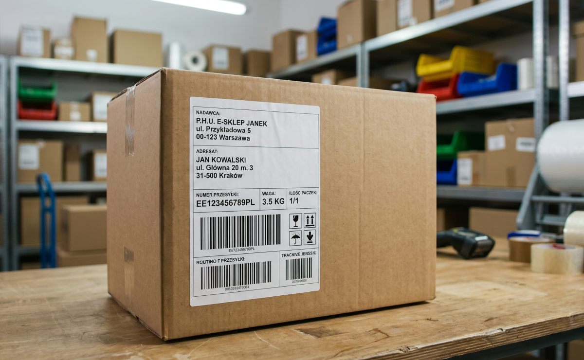 Etykieta kurierska na przesyłce
