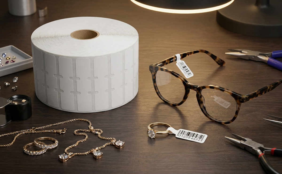 Etykiety jubilerskie na okularach i pierścionku