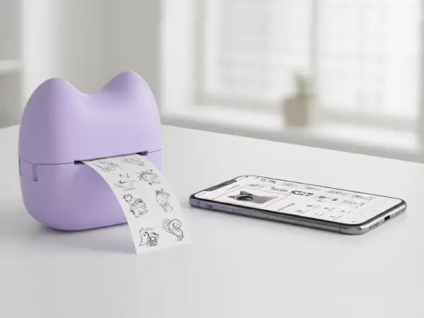 Drukarka i telefon z aplikacją Phomemo