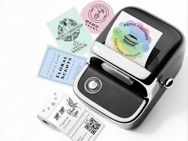 Rózne rodzaje etykiet i wydruki z Phomemo M150