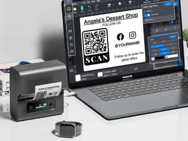 Drukarka Phomemo M221 podpięta do laptopa