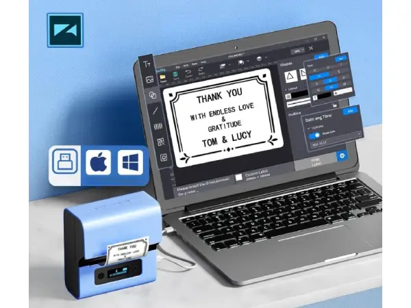 Drukarka Phomemo M221 podpięta do laptopa