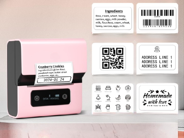 Rózne rodzaje etykiet i wydruki z Phomemo M221