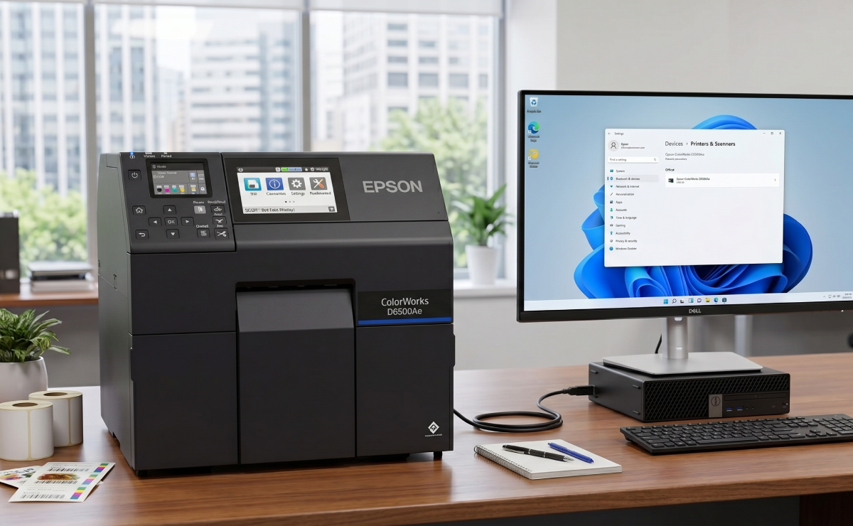 Łączność drukark Epson CW D6000Ae z komputerem z systemem Windows i kablem USB