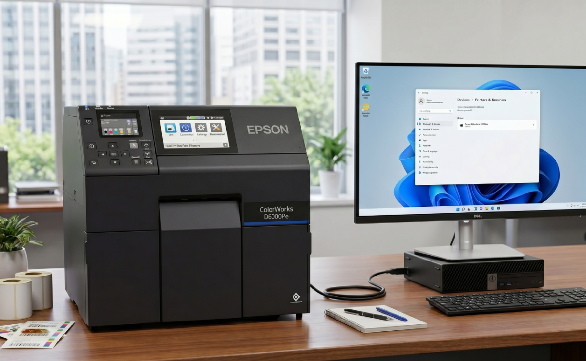 Łączność drukark Epson CW D6000Pe z komputerem z systemem Windows i kablem USB