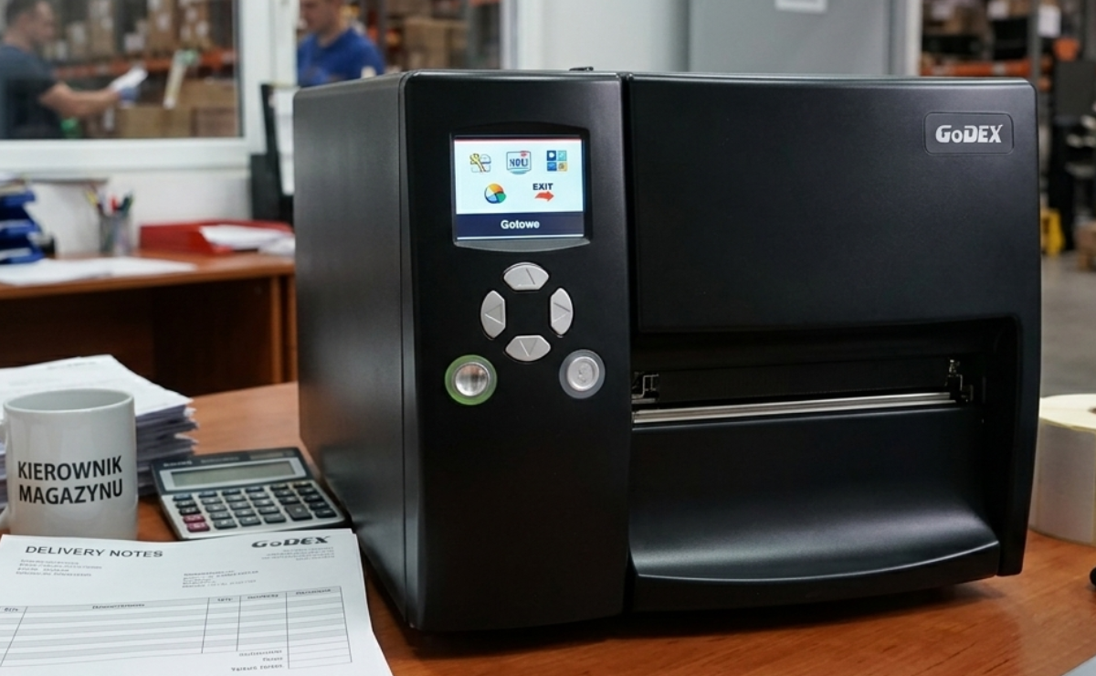 Zbliżenie na wyświetlacz drukarki GoDEX EZ6350i