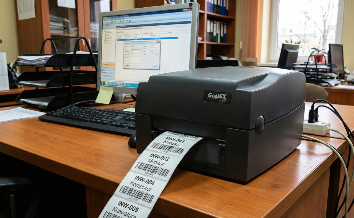 Drukarka GoDEX G530+ drukująca etykiety do inwentaryzacji
