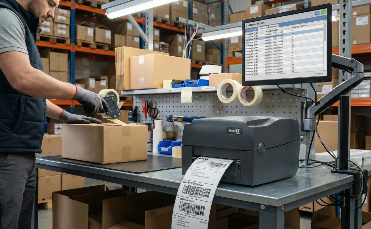 Drukarka GoDEX G530+ na pakowaczu