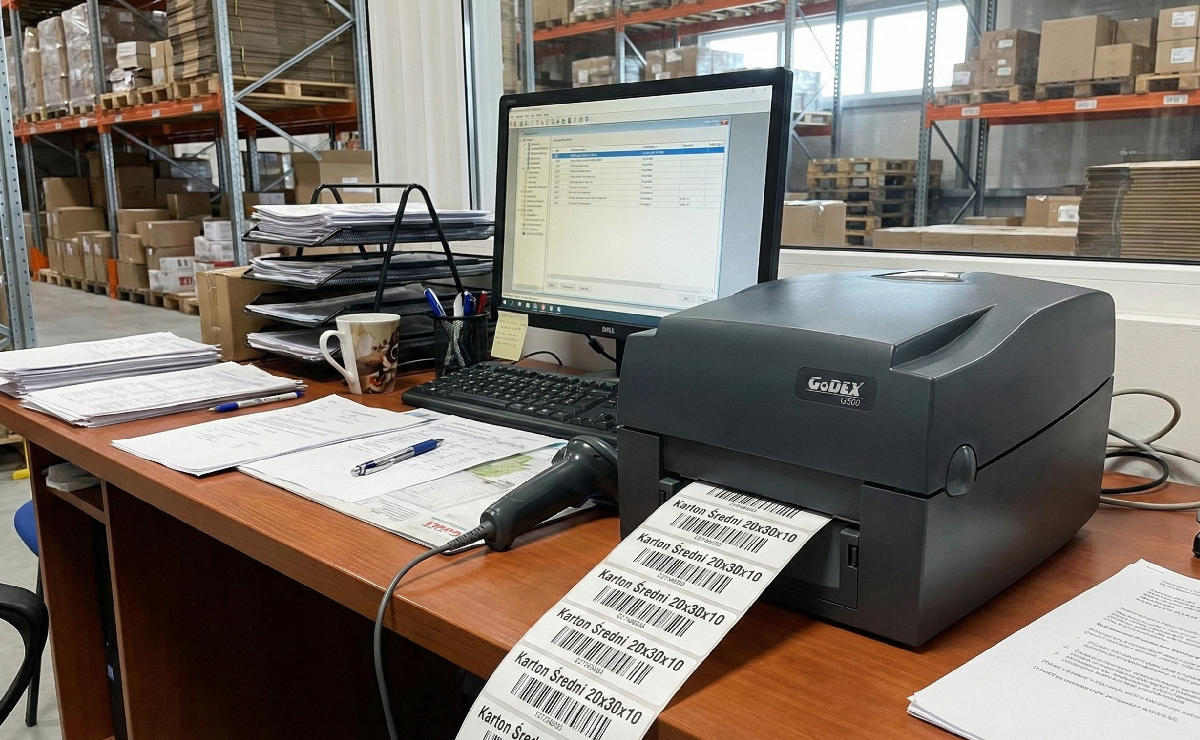 Drukarka GoDEX G530+ drukująca etykiety na produkty