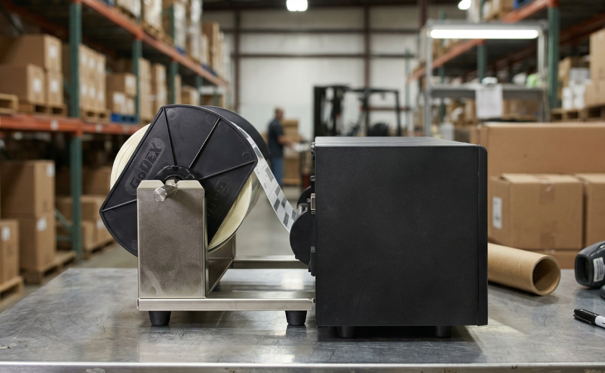 Drukarka GoDEX HD830i+ z uchwytem na etykiety