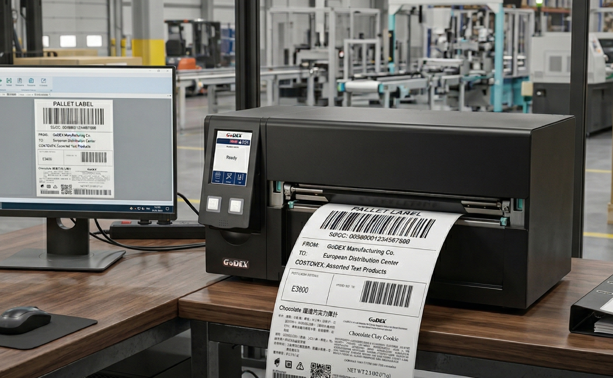 Drukarka GoDEX HD830i+ na linii produkcyjnej etykietą paletową