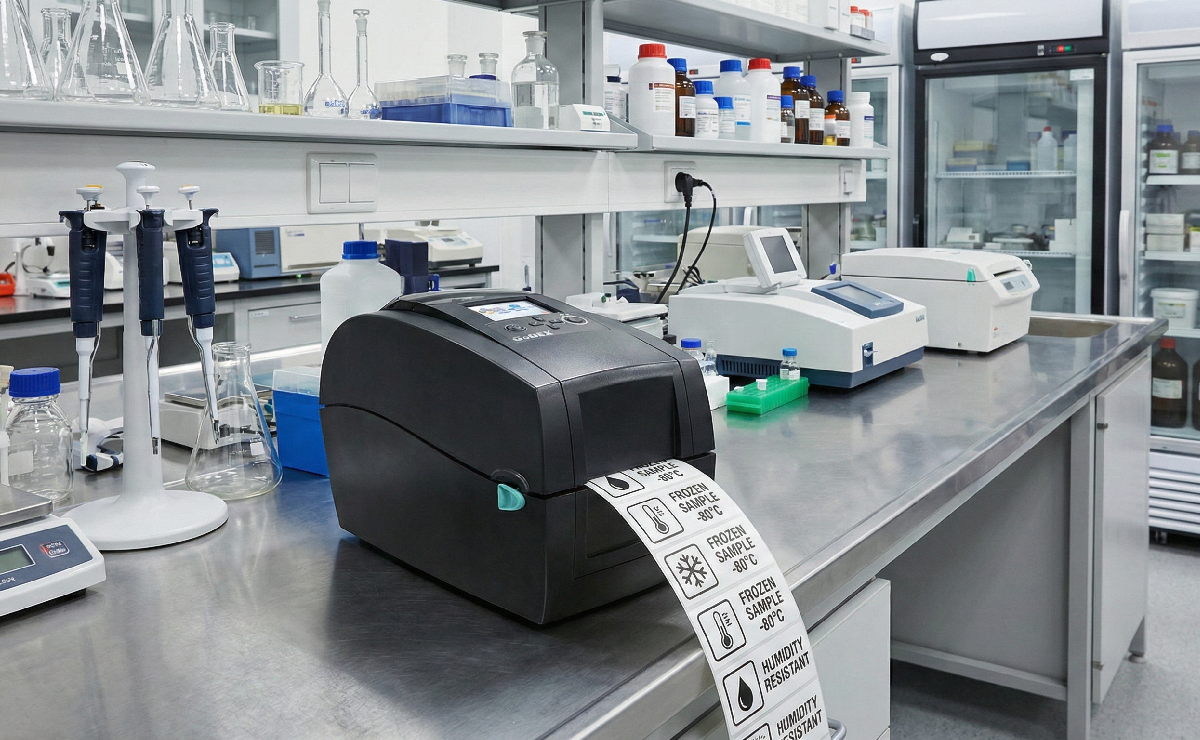 Drukarka GoDEX RT200i drukująca etykiety na produkty