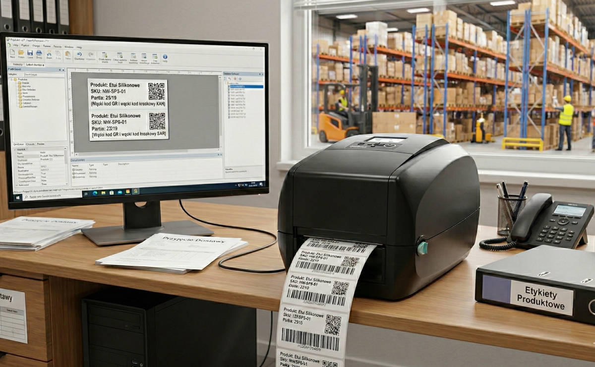 Drukarka GoDEX RT730i PRO drukująca etykiety na produkty