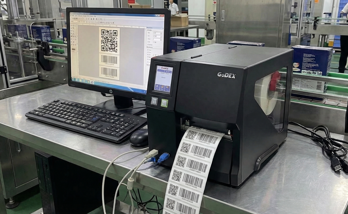 Drukarka GoDEX ZX1200i+ na linii produkcyjnej