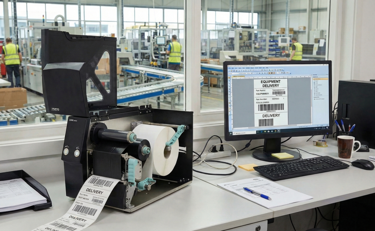 Drukarka GoDEX ZX420 drukująca etykiety na produkty w magazynie