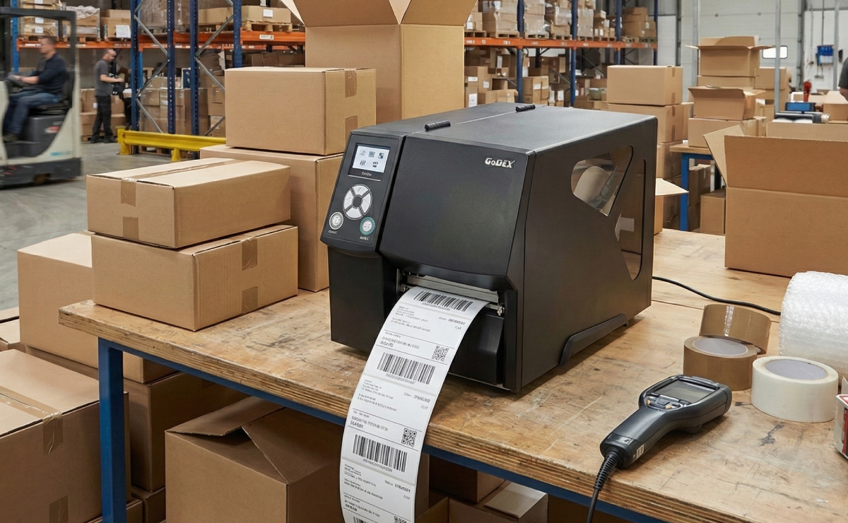 Drukarka GoDEX ZX430i+ na magazynie z etykietami kurierskimi