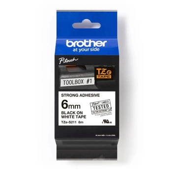 Taśma Brother TZe-S211 6 mm x 8 m / mocny klej / do drukarek Brother P-touch