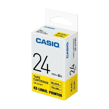 Taśma CASIO XR 24YW1 24 mm x 8 m / żółta / czarny nadruk / do drukarek Casio