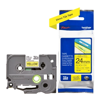 Taśma Brother TZe-651 24 mm x 8 m / żółta / czarny nadruk / do drukarek Brother P-touch