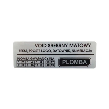 Etykieta plomba void srebrna matowa 45 x 18mm 250szt średnica gilzy fi40