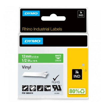 Taśma winylowa DYMO Rhino 1805414 12 mm x 5,5 m / zielona / biały nadruk / do drukarek DYMO D1