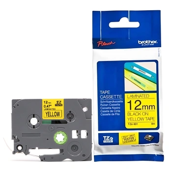 Taśma Brother TZe-631 12 mm x 8 m / żółta / czarny nadruk / do drukarek Brother P-touch