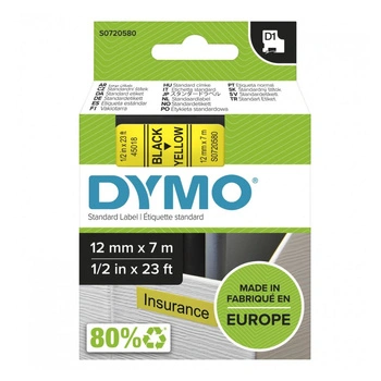 Taśma DYMO D1-45018 12 mm x 7 m / żółta / czarny nadruk / do drukarek DYMO D1