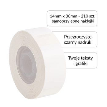 Etykiety Phomemo DP1430-210TT 14 x 30 mm 210 szt. / papierowe / przezroczyste / czarny nadruk / do drukarki D30