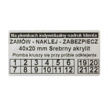 Etykieta plomba krusząca akrylit srebrna 40 x 20mm 250szt średnica gilzy fi40