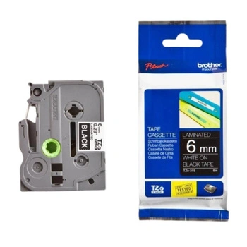 Taśma Brother TZe-315 6 mm x 8 m / czarna / biały nadruk / do drukarek Brother P-touch