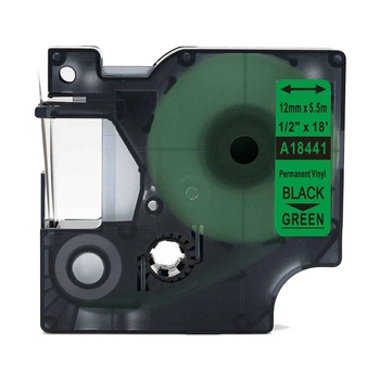 Taśma winylowa Specmark Rhino 18441 12 mm x 5,5 m / zielona / czarny nadruk / do drukarek DYMO D1