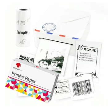 Mini drukarka etykiet Phomemo M02S biała 300 dpi / do 53 mm / Smarfon / BT / z 3 szt. rolek etykiet w zestawie