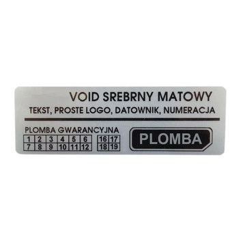 Etykieta plomba void srebrna matowa 20 x 8mm 250szt średnica gilzy fi40