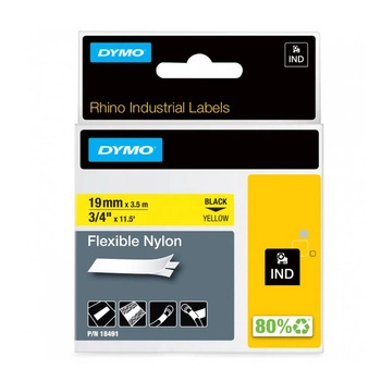 Taśma nylonowa DYMO Rhino 18491 19 mm x 3,5 m / żółta / czarny nadruk / do drukarek DYMO D1