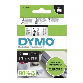 Taśma DYMO D1-40910 9 mm x 7 m / przezroczysta / czarny nadruk / do drukarek DYMO D1