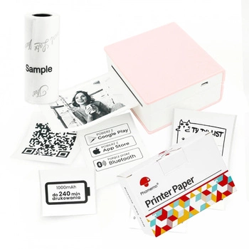 Mini drukarka etykiet Phomemo M02 różowa 203 dpi / do 50 mm / BT / z 3 szt. rolek etykiet w zestawie