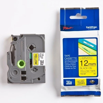 Taśma Brother TZe-631 12 mm x 8 m / żółta / czarny nadruk / do drukarek Brother P-touch