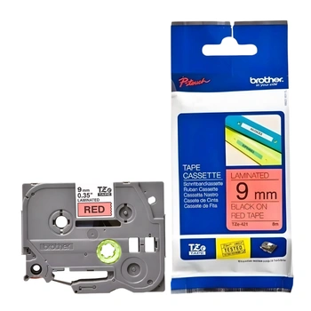 Taśma Brother TZe-421 9 mm x 8 m / czerwona / czarny nadruk / do drukarek Brother P-touch