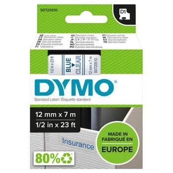 Taśma DYMO D1-45011 12 mm x 7 m / przezroczysta / niebieski nadruk / do drukarek DYMO D1