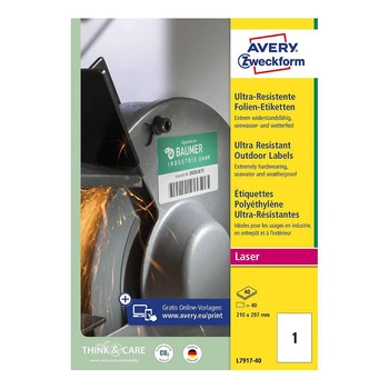 Etykiety polietylenowe ultra resistant Avery Zweckform A4 40ark./op. 210 x 297 mm / białe