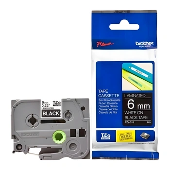Taśma Brother TZe-315 6 mm x 8 m / czarna / biały nadruk / do drukarek Brother P-touch