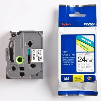 Taśma Brother TZe-151 24 mm x 8 m / przezroczysta / czarny nadruk / do drukarek Brother P-touch