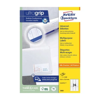 Trwałe etykiety uniwersalne Avery Zweckform A4 100ark./op. 64,6 x 33,8 mm / białe