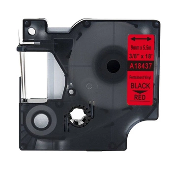 Taśma winylowa Specmark Rhino 18437 9 mm x 5,5 m / czerwona / czarny nadruk / do drukarek DYMO D1