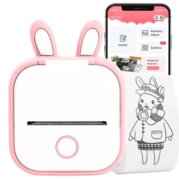 Mini drukarka etykiet Phomemo T02 różowa 203 dpi / do 50 mm / Smartfon / BT / z ETUI Rabbit w zestawie